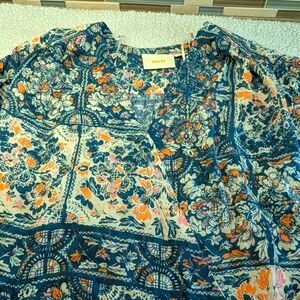 Maeve Anthropologie Gianna Printed Wrap Top Blue Flowy Summer XS